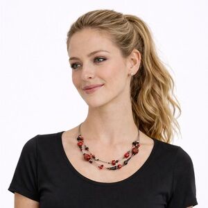 Elegant Multi-Strand Red and Black Necklace